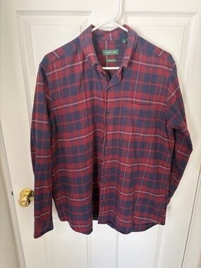 Orvis Men's Red & Blue Plaid Flannel Button-Down Shirt (M)